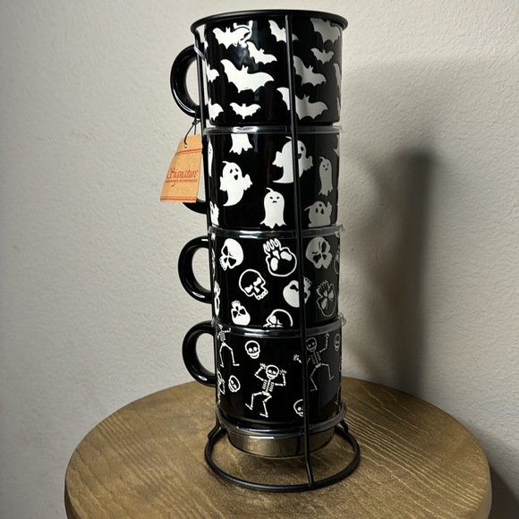 Mug stack and wire holder, Halloween black/orange/white, set of four NWT - Picture 6 of 8